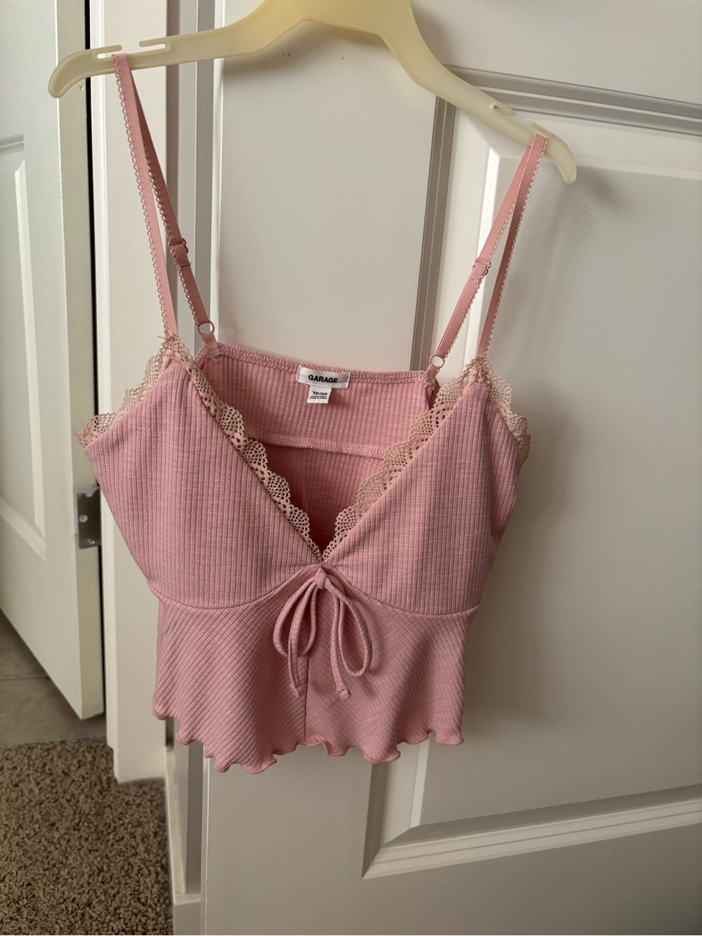 Garage Blush Ribbed Lace-Trim Cami
